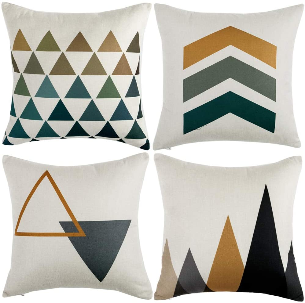 Geometric Linen Cushion Covers – Set of 4, 45 × 45cm