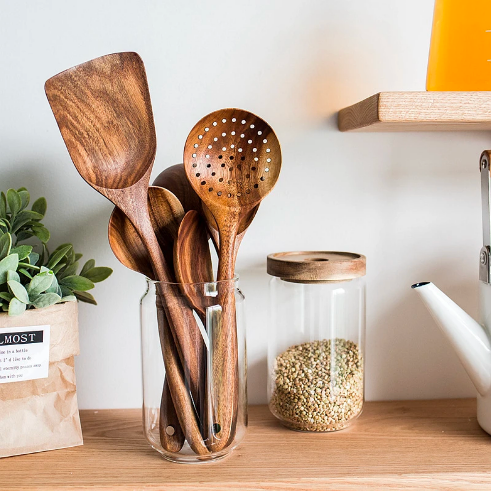 Natural Wood Kitchen Utensil Set – 7 Pieces