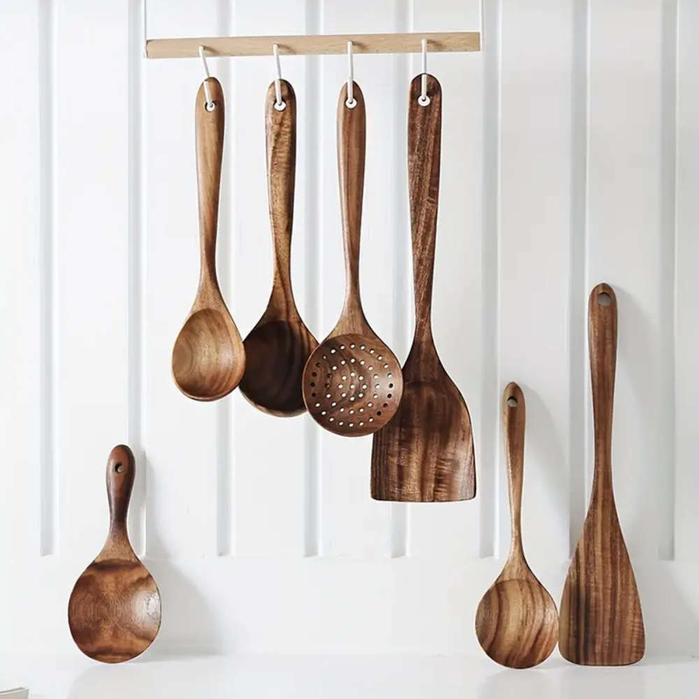 Natural Wood Kitchen Utensil Set – 7 Pieces