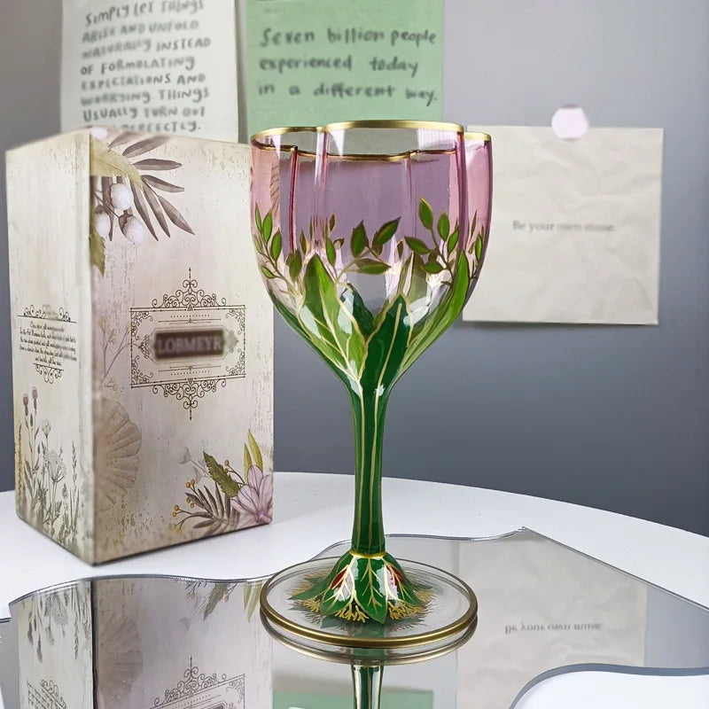 Taça De Champanhe Medieval Austríaca, Copo De Cristal, Copo De Vinho Tinto, Tigela De Sorvete Pintados À Mão Rosa, Cálice De Flor Vintage
