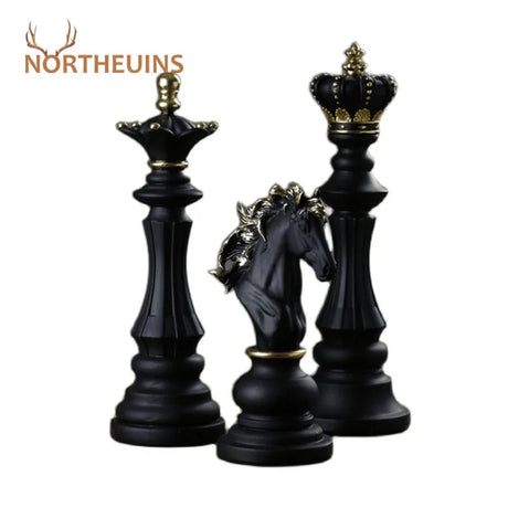 Northeuins resina retro internacional xadrez estatueta para interior rei cavaleiro escultura casa decoração de mesa sala estar