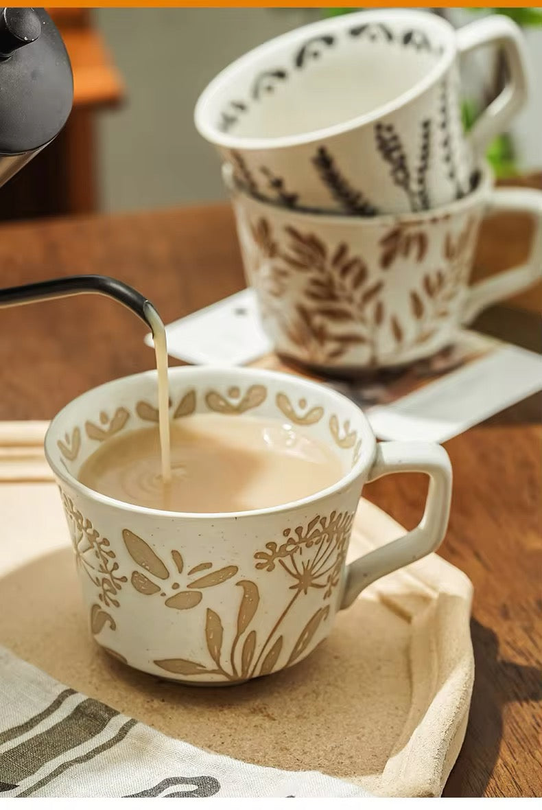 Nordic Botanical Ceramic Mug – 350ml