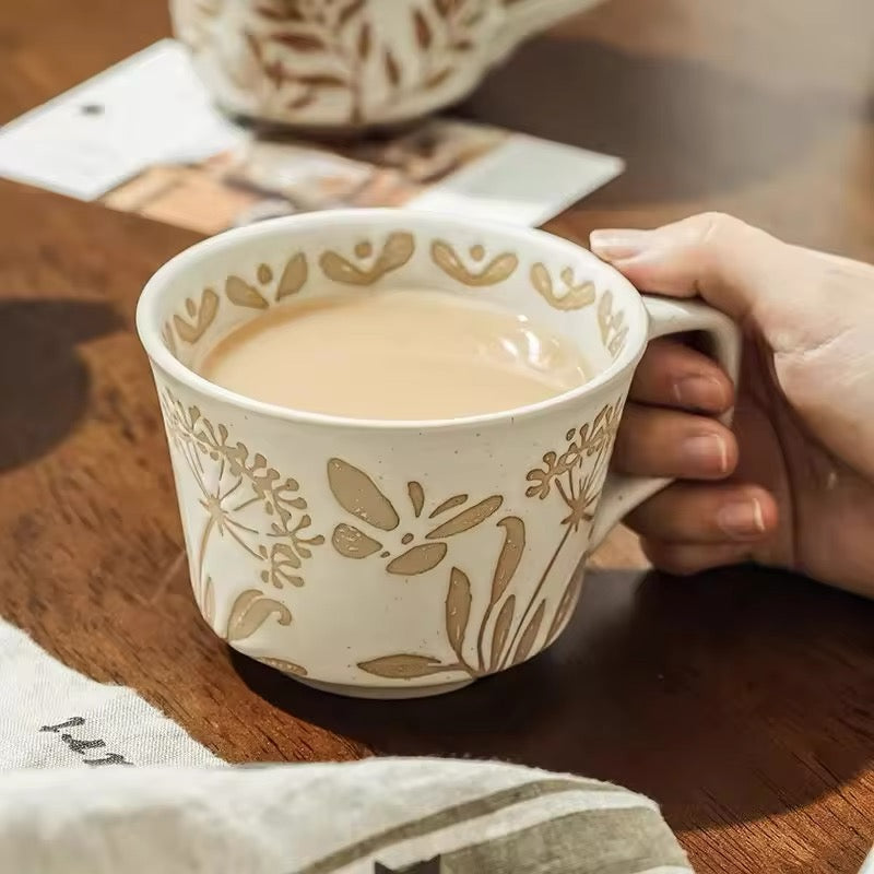 Nordic Botanical Ceramic Mug – 350ml