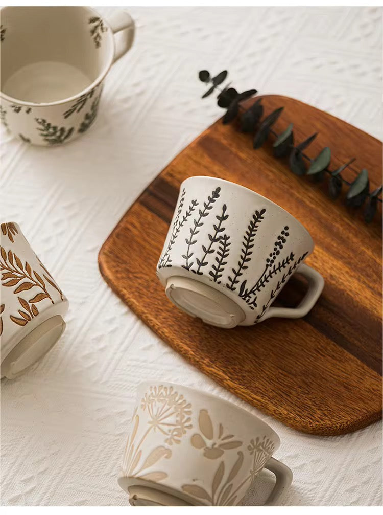 Nordic Botanical Ceramic Mug – 350ml