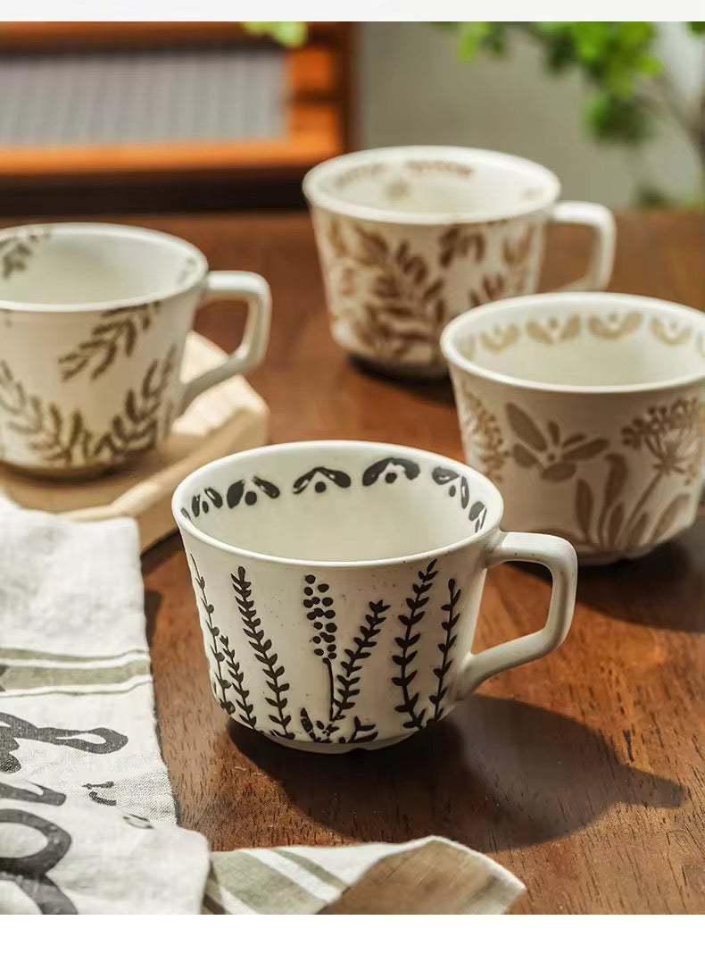 Nordic Botanical Ceramic Mug – 350ml