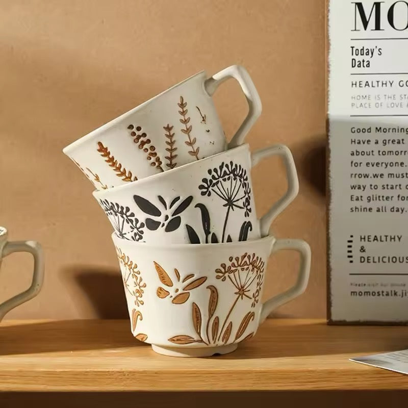 Nordic Botanical Ceramic Mug – 350ml