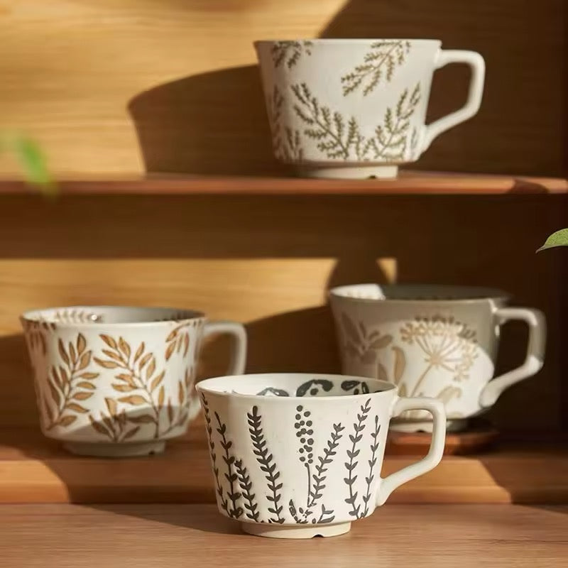 Nordic Botanical Ceramic Mug – 350ml