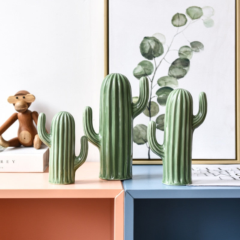 Saguaro Green Ceramic Cactus Sculpture