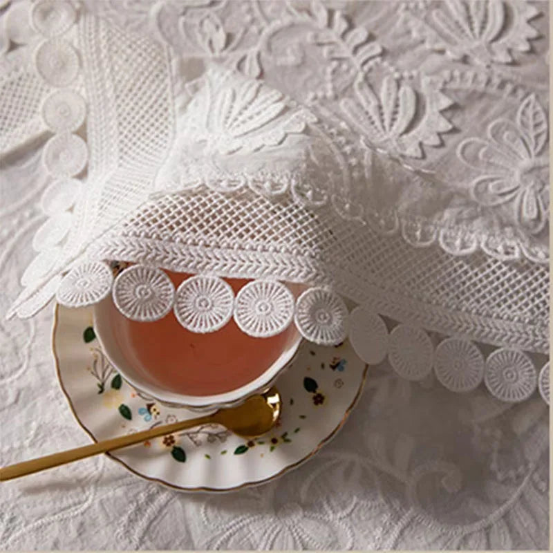 Toalha de mesa luxuosa de renda para sala de estar, quarto, mesa de festa, americana, branca, bordada, decoração de mesa