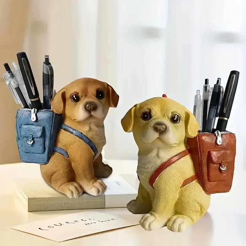 Miniso suporte de caneta de cachorro fofo de desenho animado, decoração de mesa de resina para escritórios, casas, presente de aniversário perfeito para estudantes, jovens e adultos