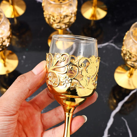 Taça de metal com gravura nórdica, copos ocos de vinho dourado para beber, suprimentos para festa de casamento