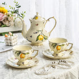 European Style Ceramic Mug Coffee Cup and Saucers Set Lemon Pattern Retro Afternoon tea cup Dessert Plate Teapot Home kettle