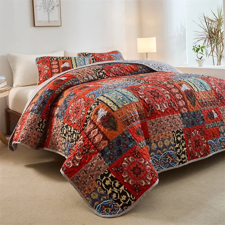 US Queen Quilted Bed Cover Set US size Floral Bedspread Set with Pillowcase Patchwork Quilt 229*229cm