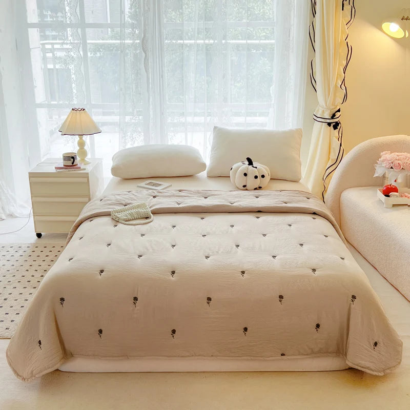 Bordado, algodão lavado, colcha de verão, ar condicionado, adequado para a pele, respirável, roupa de cama lavável à máquina