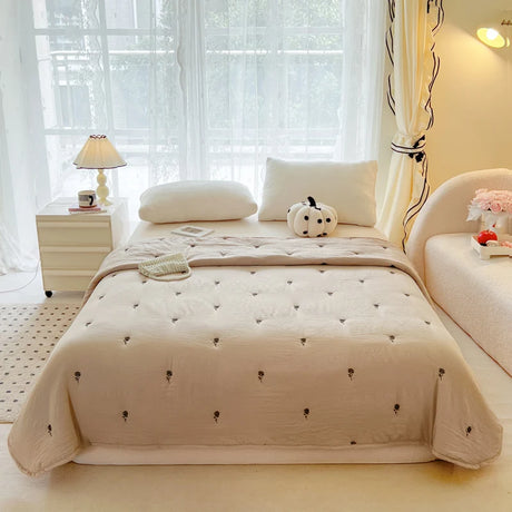 Bordado, algodão lavado, colcha de verão, ar condicionado, adequado para a pele, respirável, roupa de cama lavável à máquina