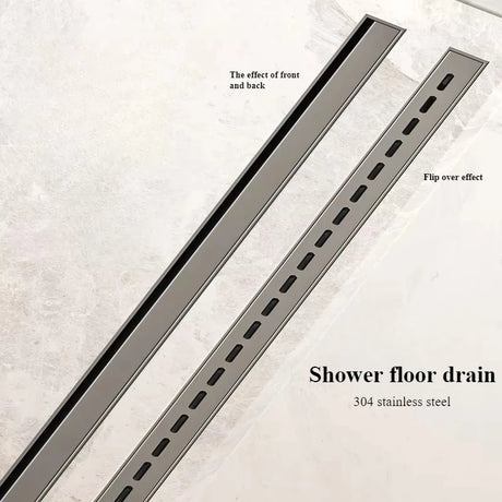Dreno de piso linear longo de aço inoxidável 304, desodorante de drenagem de piso extremamente estreito cinza para banheiro ferrugem invisível