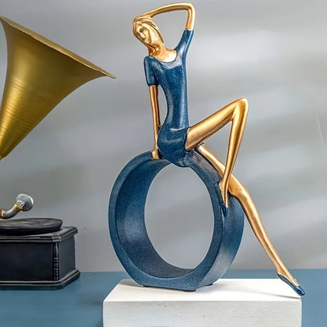1 peça de luz arte de luxo yoga leitura menina estátua ornamento, azul e ouro pose criativa, sala estar estudo mesa entrada decoração macia