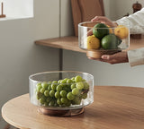 Nordic Glass Fruit & Salad Bowl with Wooden Base