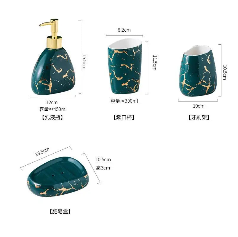 Conjunto de acessórios para banheiro, mármore, padrão dourado, cerâmica, dispensador de pasta de dente, sabonete, suporte de escova de dentes, copo, garrafa de loção