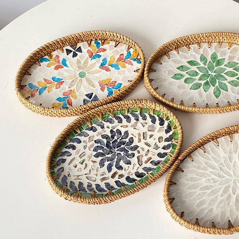 Luxe Oval Rattan & Mother of Pearl Serving Tray