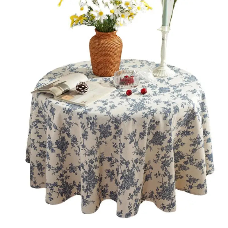 Algodão redondo linho peônia impresso toalha de mesa com borla, Floral Circular Table Cover, Decor de mesa, Festa de casamento