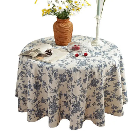 Algodão redondo linho peônia impresso toalha de mesa com borla, Floral Circular Table Cover, Decor de mesa, Festa de casamento