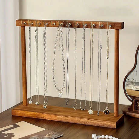 Organizador de jóias expositor colar de madeira maciça pendurado bancada rack para correntes brincos pulseiras vitrine rack de armazenamento
