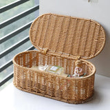 Cesta de armazenamento de imitação de rattan boêmio-caixa de armazenamento tecida, estrutura de talheres à prova de poeira, cesta de decoração para casa organizador de cozinha
