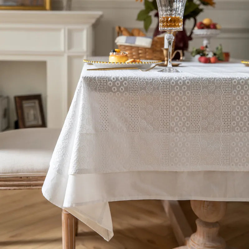 Elegant French Cotton Tablecloth with Lace