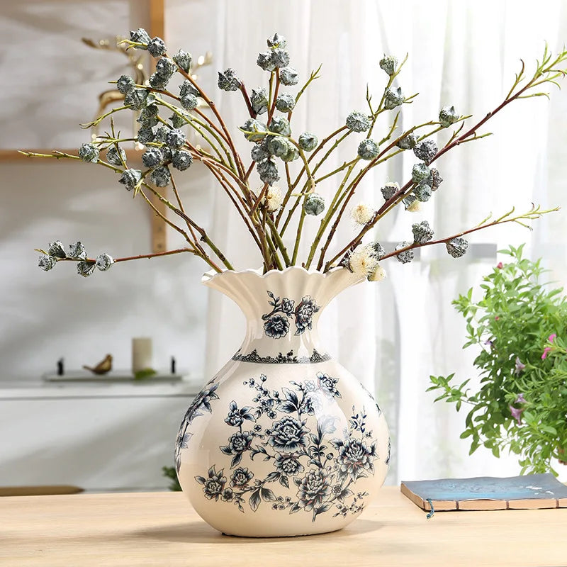 Vaso de cerâmica chinês criativo, retrô, azul, branco, porcelana, casa, sala de estar, arranjo de flores, ornamento, vaso de mesa