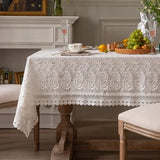 Toalha de mesa luxuosa de renda para sala de estar, quarto, mesa de festa, americana, branca, bordada, decoração de mesa