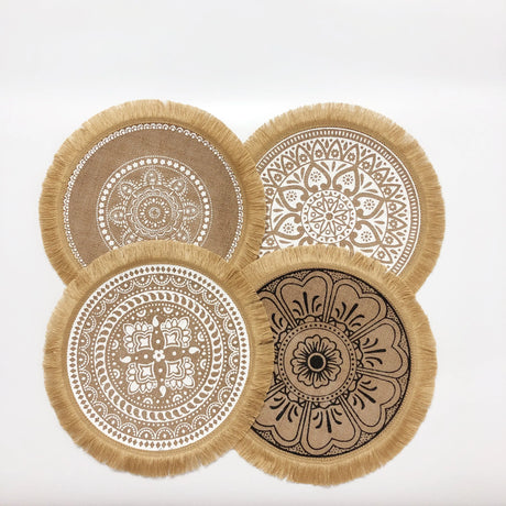 4 pçs/6 pçs natural vintage juta tecido placemats estilo boêmio festa decoração pendurado decoração de parede tapete vaso