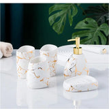 Conjunto de acessórios para banheiro, mármore, padrão dourado, cerâmica, dispensador de pasta de dente, sabonete, suporte de escova de dentes, copo, garrafa de loção