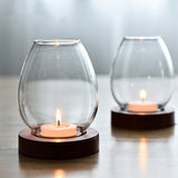 Nordic Glass Tealight Candle Holder with Wooden Base