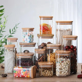 Recipiente de armazenamento de vidro quadrado, jarra transparente hermética com tampa para cozinha, despensa, armazenamento de alimentos secos, açúcar, café, chá, lanches