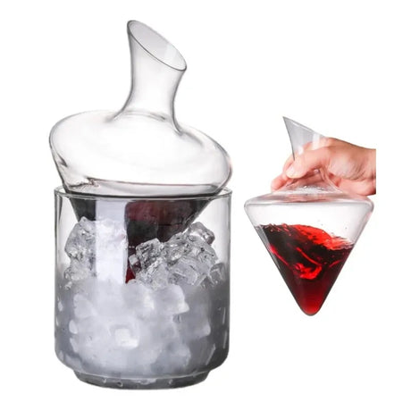 Tumbler Wine Decanter with Ice Bucket, Lead-Free, Hand Blown Crystal Wine Carafe, Rotating Rapid Sway, Whiskey Decanter, 1000ml