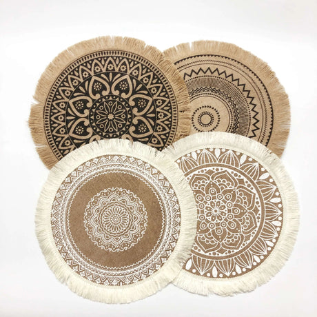 4 pçs/6 pçs natural vintage juta tecido placemats estilo boêmio festa decoração pendurado decoração de parede tapete vaso