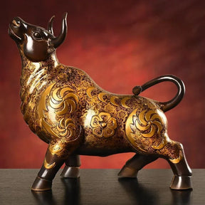 Ornamento animal de vaca de cobre Feng Shui, decoração de mesa de escritório em casa pintada