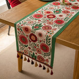 Corredor de mesa vintage estilo americano com tecido jacquard floral e borla para mesa de centro, sala de estar, decoração de casa, cauda de cama