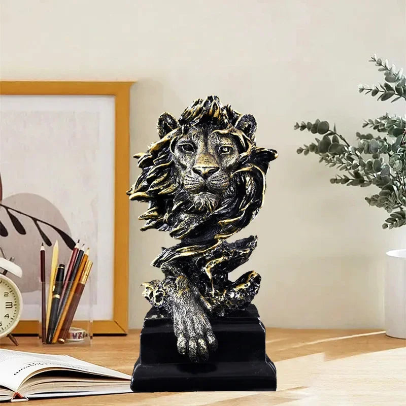 Estética leão figura resina estátua nordic vintage leão estatueta escultura decoração de luxo sala estar acessórios mesa