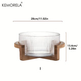 Elegant Glass Bowl with Wooden Stand