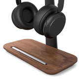 Suporte universal de madeira para fone de ouvido, liga de alumínio, display de fone de ouvido com slot para caneta