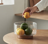Nordic Glass Fruit & Salad Bowl with Wooden Base