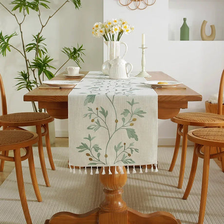 Luxo bordado algodão linho corredor de mesa toalha de mesa borla para casa mesa de jantar tapete decorações de casamento