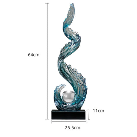 Decoração de casa decorações de subindo de vento e água, escultura de resina azul luxo sala de estar entrada decoração de arte vertical personalizada