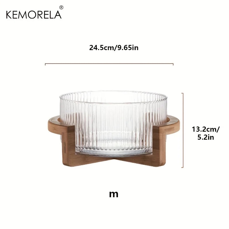 Elegant Glass Bowl with Wooden Stand