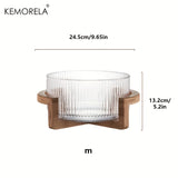 Elegant Glass Bowl with Wooden Stand