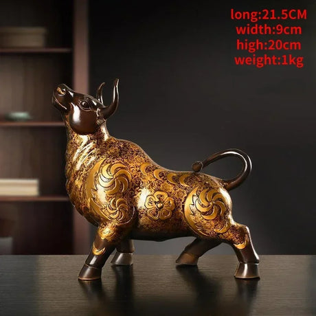 Ornamento animal de vaca de cobre Feng Shui, decoração de mesa de escritório em casa pintada