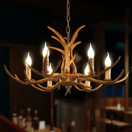 Lustre retrô marrom antler 6 cabeças chifre de veado luminária pendente de teto 220V