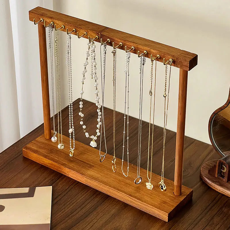 Organizador de jóias expositor colar de madeira maciça pendurado bancada rack para correntes brincos pulseiras vitrine rack de armazenamento